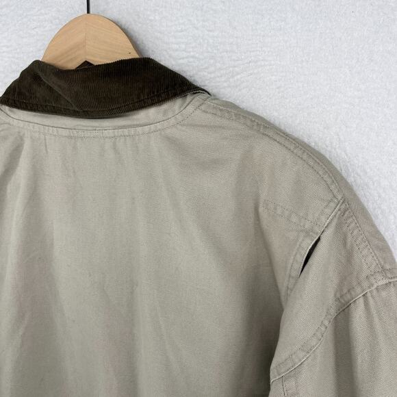 LL BEAN Jacket Mens L Canvas Barn Chore Field Coat Wool Plaid Flannel Lined Gray - Picture 7 of 16